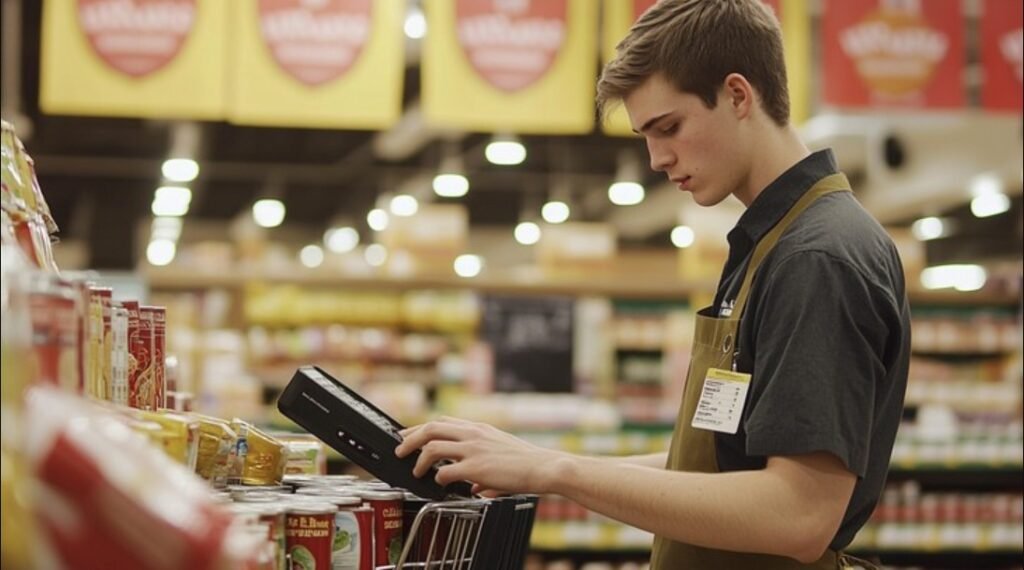 Employee scanning inventory using a point of sale system